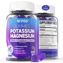 Gommies de magnésium de potassium - Supplément de potassium avec/Ashwagandha 200mg, Glycinat de magnésium,B6,B12,Citrate de P-otassium pour les crampes de jambe, Muscle,Electroyte pour les adultes enfants,Sans sucre,1Pack