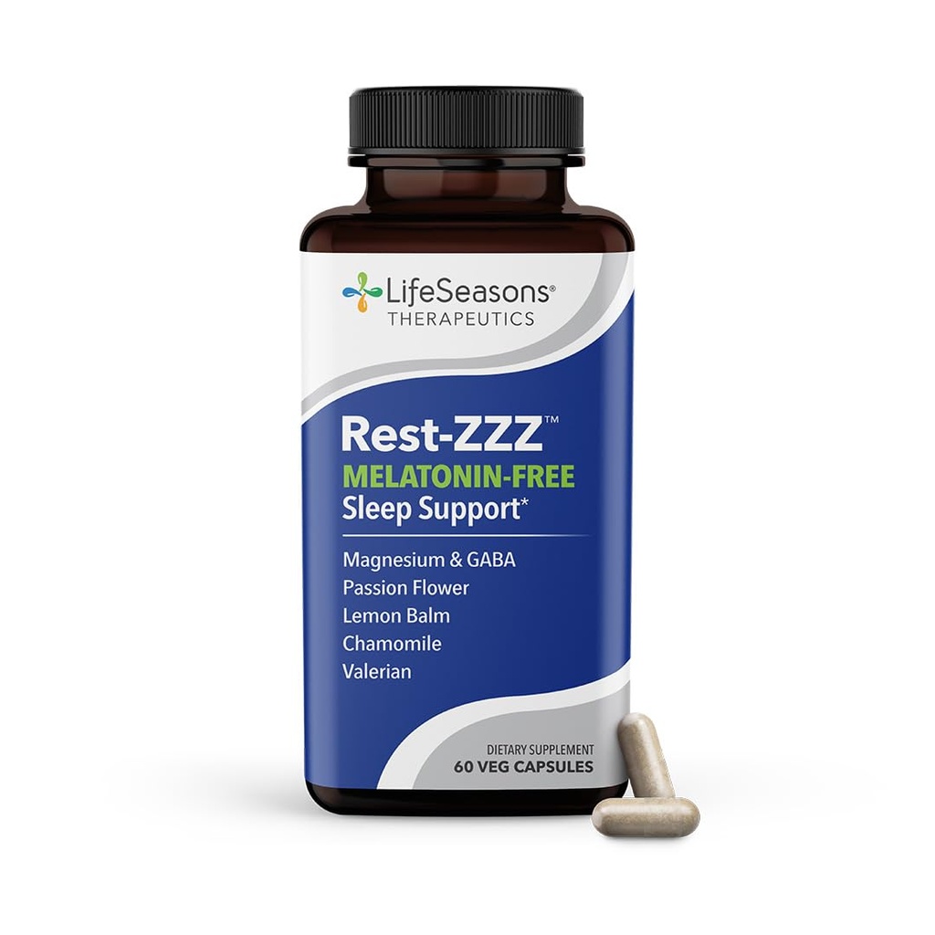 LifeSeasons Rest-ZZZ Melatonine Free - Supplément de soutien de sommeil - Calme Système nerveux - Facilités d'agitation et d'insomnie liée à la nervosité - Magnésium GABA & Camomille - 60 Capsules