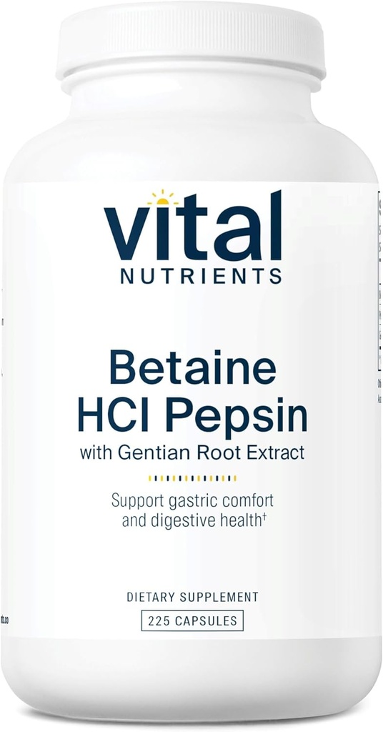 Vital Nutrients Betaine HCL Pepsin avec extrait de racine gentienne Formule enzymatique digestive pour soutenir la digestion des protéines et l'absorption des nutriments*