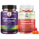 Ensemble de Glycinat de Magnésium pur 400mg par portion pour le sommeil d'humeur et la relaxation et la vitamine D3 Gummies pour le bien-être quotidien ou le muscle osseux et le soutien immunitaire