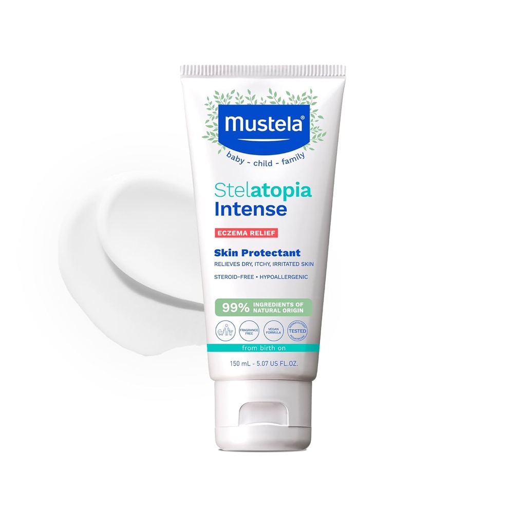 Mustela Crème Relief Eczema Stelatopia Intense - Lotion du corps hydratant sans fragrances avec farine d'avoine colloïdale - Pour peau sèche, démangeaisons, irritée et éruptions cutanées - Bébé, Enfant et Adulte - 5,07 fl. oz.