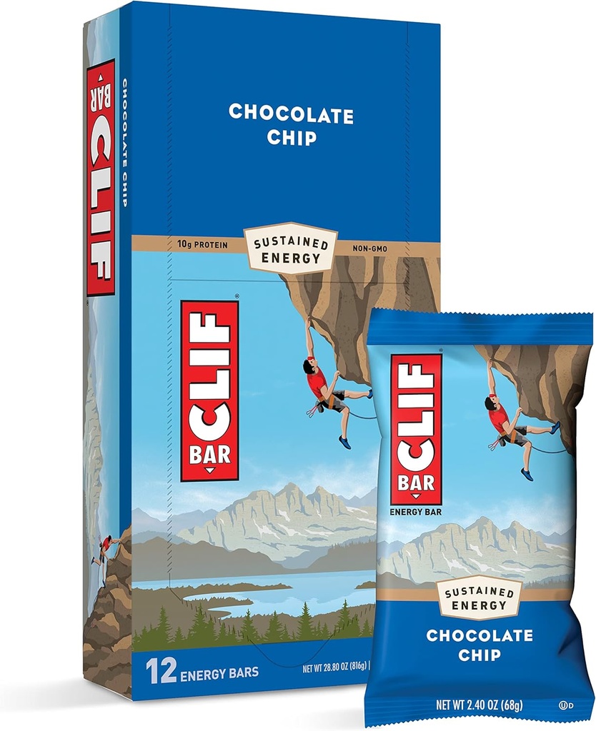 CLIF BARS - Barres d'énergie - Chipe de chocolat - Fabriqué avec de l'avoine biologique - Alimentation végétale - Végétarien - Casher (2.4 Barres de protéines d'Once, 12 Nombre) Emballage Mai Varier