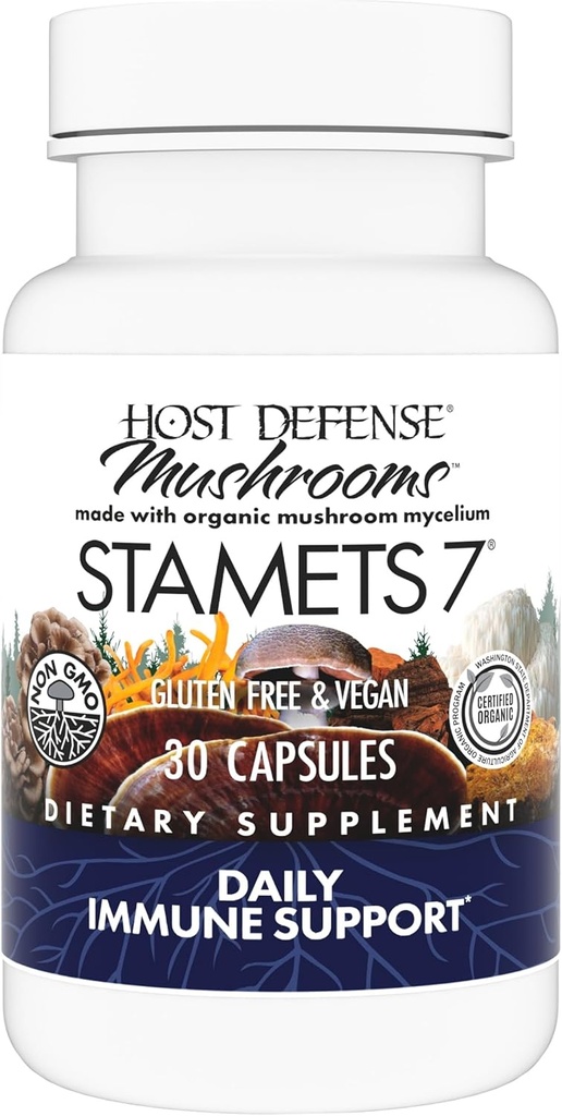 Host Defense Stamets 7-7 Species Blend - Mushroom Supplement for Immune Support - Includes Royal Sun Blazei, Cordyceps, Reishi, Maitake, Lion's Mane, Chaga & Mesima - 30 Capsules (15 Servings)*