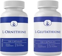INGRÉDIENTS ORIGINAL DE PURE L-Glutathion & L-Ornithine Bundle (100 capsules chacune), Pas d'additifs ou de remplissages, Vérifié en laboratoire