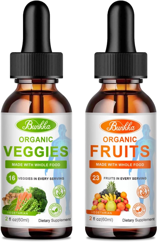 Supplément Fruits et légumes - Balance des fruits et légumes naturels gouttes liquides 2 Pack, complément alimentaire entier - rempli de vitamines et minéraux - 2 FL OZ Fruits et 2FL OZ Veggie