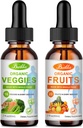 Supplément Fruits et légumes - Balance des fruits et légumes naturels gouttes liquides 2 Pack, complément alimentaire entier - rempli de vitamines et minéraux - 2 FL OZ Fruits et 2FL OZ Veggie
