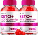 (2 Pack) Bliss Keto ACV Gummies Advanced Weight Loss, Bliss Keto + ACV Gummies Apple Cider Vinegar Keto Bliss ACV Gummies Dietary Supplement Bliss Keto Gummies Reviews (120 Gummies)