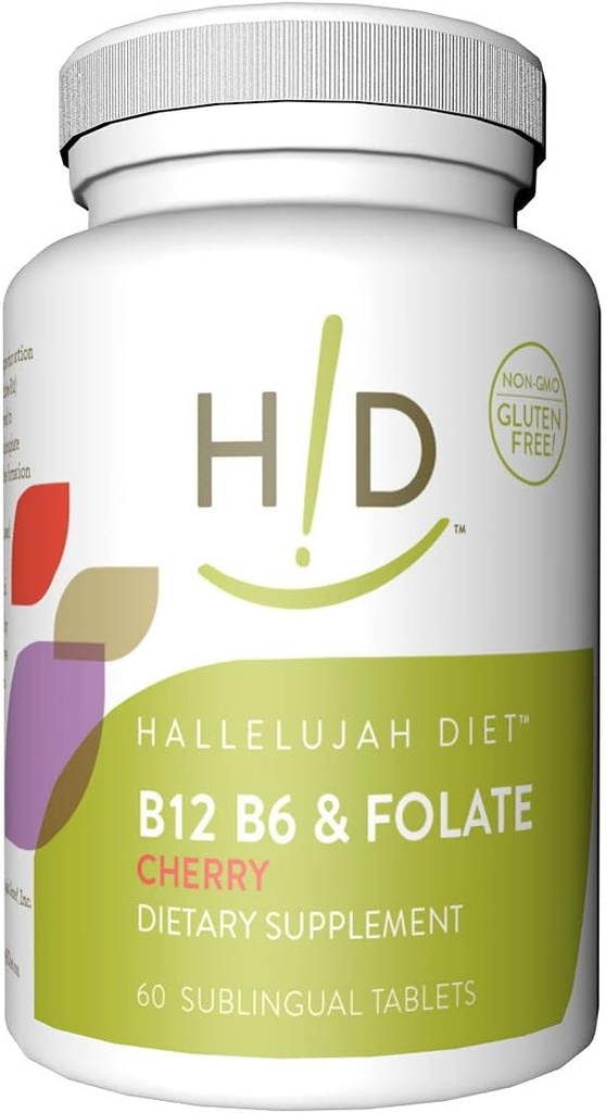 Alléluia Diet B12, B6 et suppléments diététiques folates Vitamines sublinguales aromatisées à la cerise (60 comprimés)