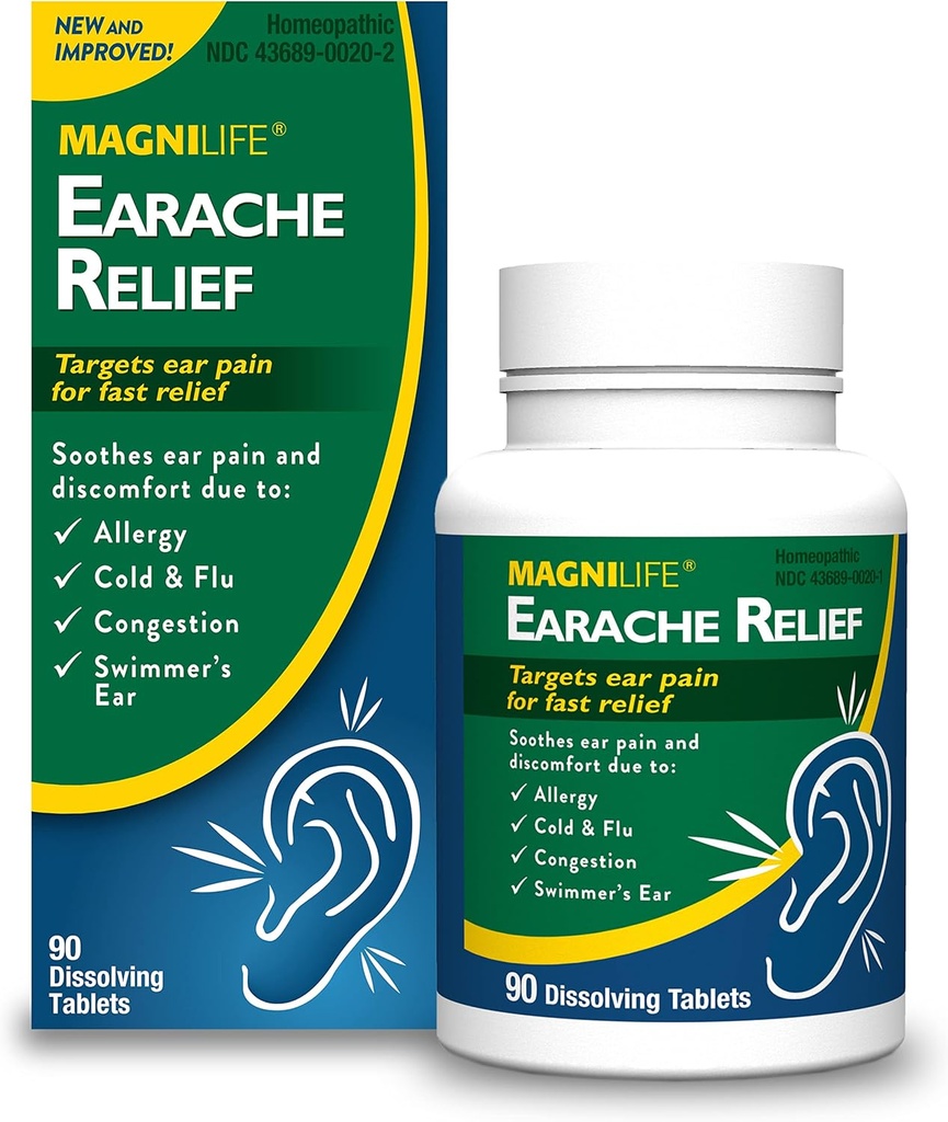 MagniLife Earache Relief, Soulagement naturel à action rapide pour les plongeurs Ear, Douleur et Désappointement des Allergies, Froide et Grippe - 90 comprimés rapidement dissous