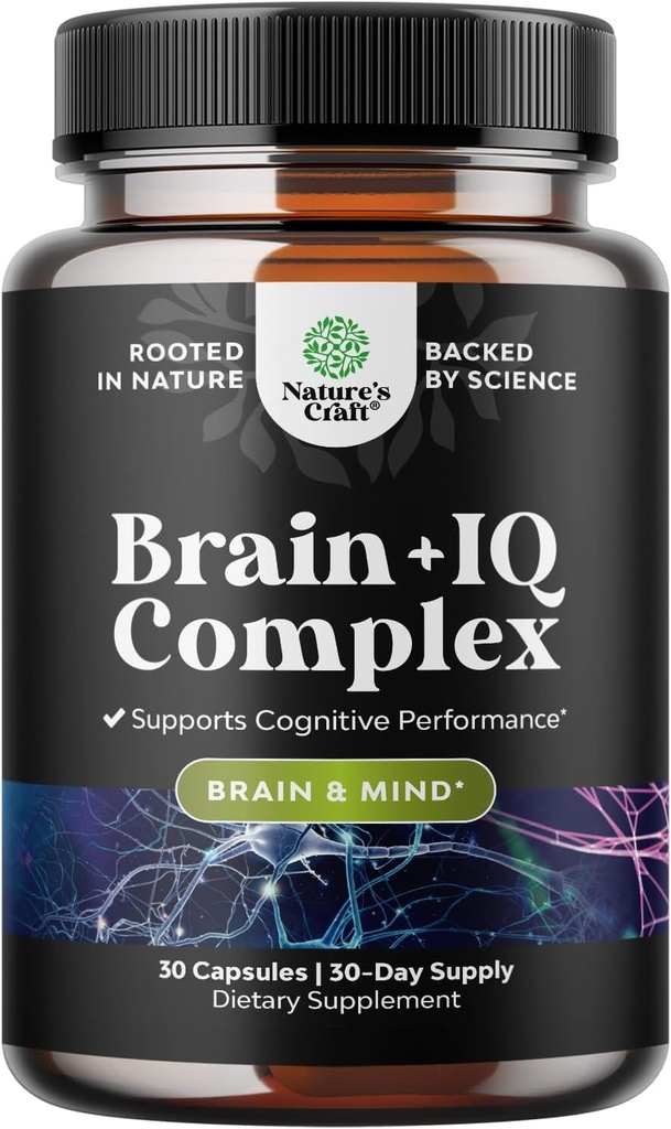 Supplément mémoire nootrope pour le soutien du cerveau - Pilules de mémoire pour booster le cerveau et booster l'énergie naturelle - Vitamine B 12 Bacopa Monnieri Rhodiola Rosea DMAE Ginkgo Biloba Supplément Phosphatidylsérine