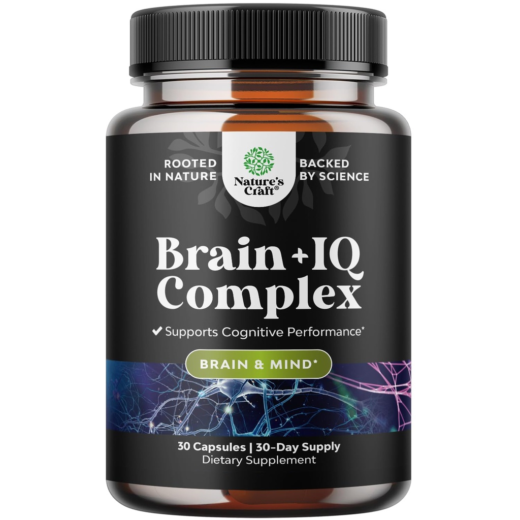 Supplément mémoire nootrope pour le soutien du cerveau - Pilules de mémoire pour booster le cerveau et booster l'énergie naturelle - Vitamine B12 Bacopa Monnieri Rhodiola Rosea DMAE Ginkgo Biloba Phosphatidylsérine - 60 Compte