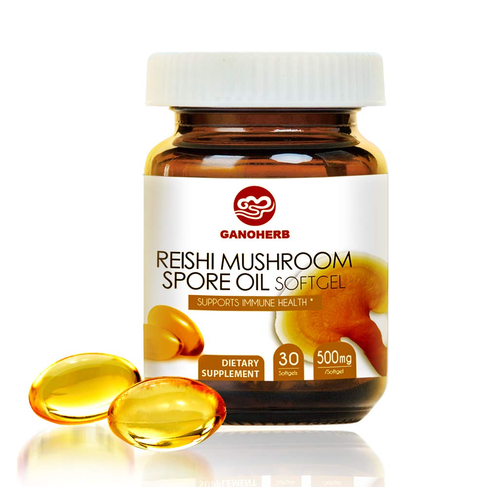 Bio Reishi Supplément d'huile de sporule de champignons-USDA Ganoderma Lucidum Extract Capsule-Immune System Natural Energy for Wellness &Liver Support-Vegan, non-OGM sans gluten, 30 légumes softgels