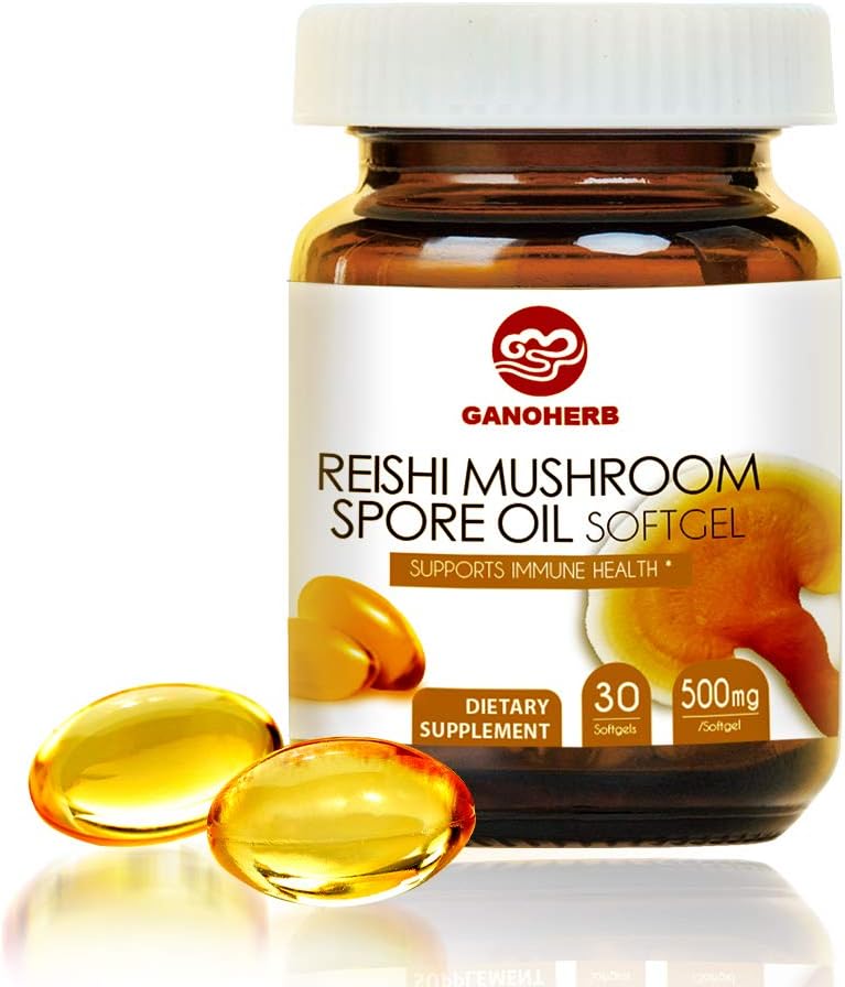 Bio Reishi Supplément d'huile de sporule de champignons-USDA Ganoderma Lucidum Extract Capsule-Immune System Natural Energy for Wellness &Liver Support-Vegan, non-OGM sans gluten, 30 légumes softgels