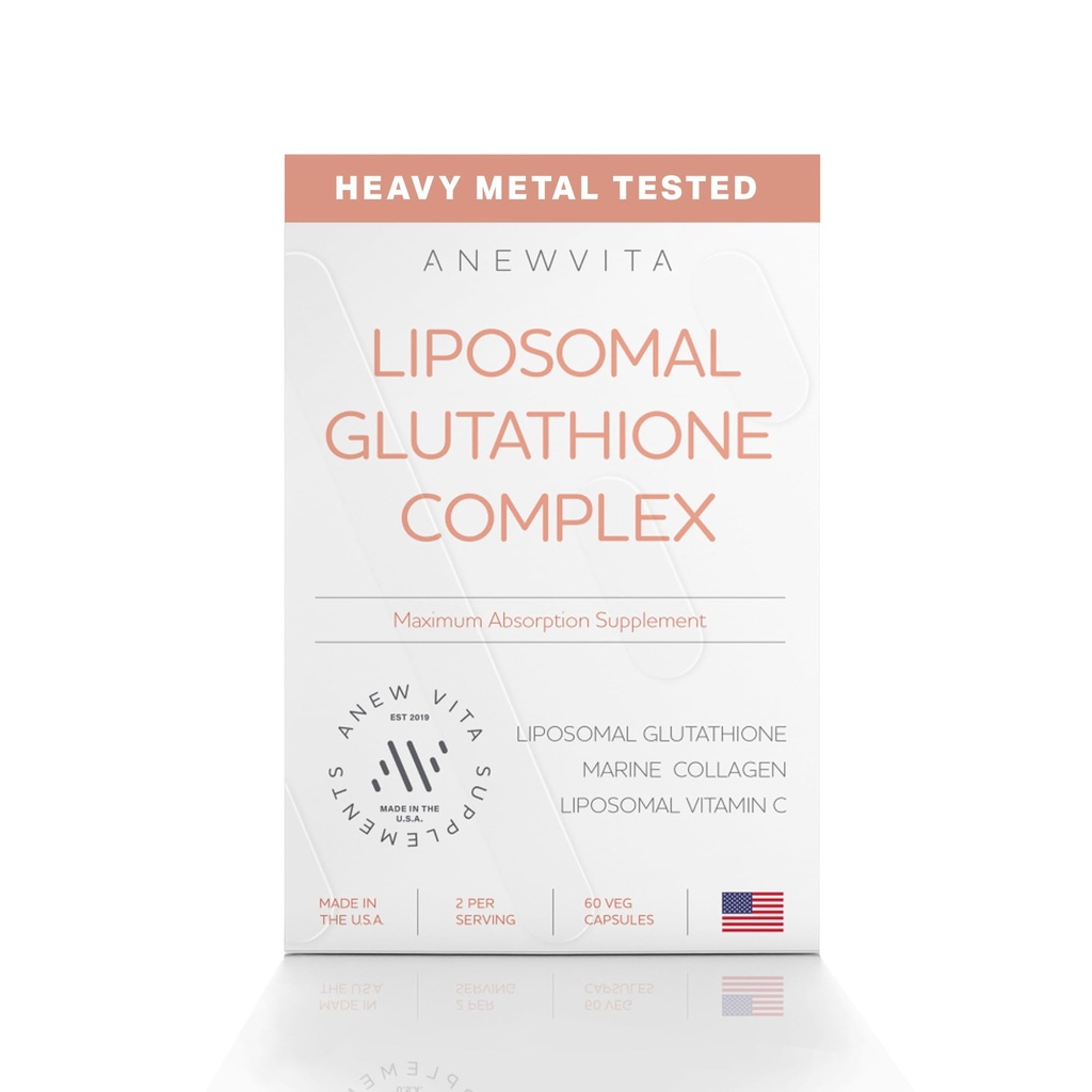 Supplément glutathion liposomique avec collagène marin et vitamine C liposomique - Supplément de soins de la peau Premium - Formule d'absorption améliorée pour la peau radiante, le détox et le soutien antioxydant - 60 capsules