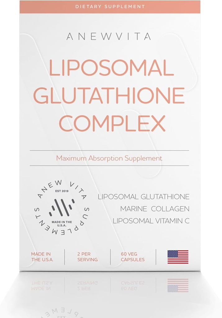 Supplément glutathion liposomique avec collagène marin et vitamine C liposomique - Supplément de soins de la peau Premium - Formule d'absorption améliorée pour la peau radiante, le détox et le soutien antioxydant - 60 capsules