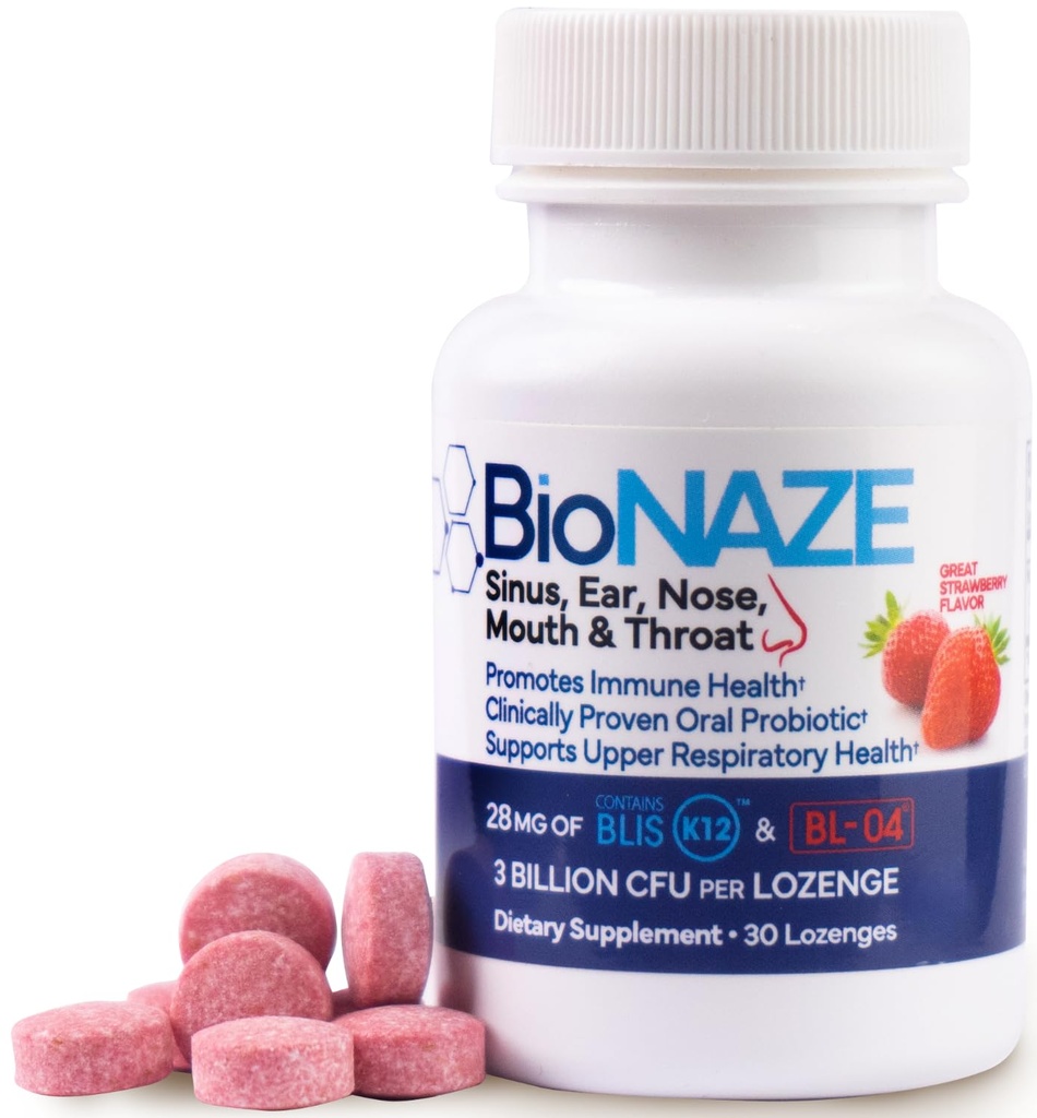 Probiotique oral BLIS K12 & BL-04 pour le sinus, les pierres tonsiles, la mauvaise respiration, le drip post-nasal, la gorge, la bouche, les dents et le gut - Améliorer la santé bucco- respiratoire. Fraises probiotiques prouvées cliniquement 30 ct
