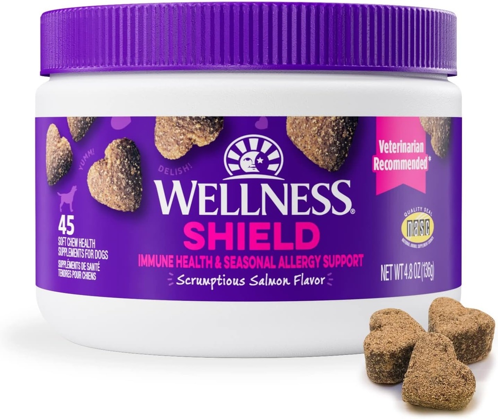 Wellness Salmon Flavored Soft Chew Immune & Allergy Supplements for Dogs, 45 Count