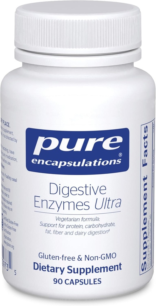 Encapsulations pures Enzymes digestifs Ultra - Supplément enzymatique digestif végétarienne pour soutenir la digestion des protéines, des glucides, des fibres et des produits laitiers* - 90 capsules
