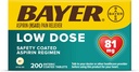 Bayer Aspirine Régimen Comprimés enrobés à faible dose, 81 mg, 200 Nombre