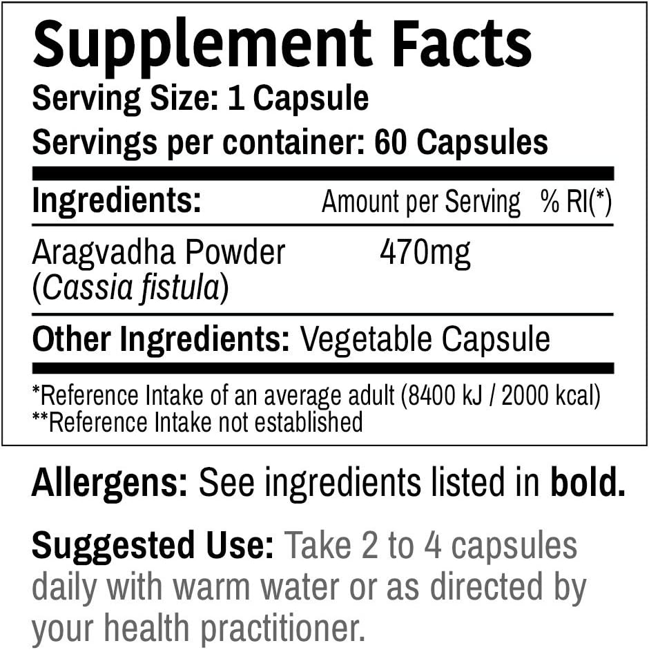 DR WAKDE'S Aragwadha Capsules (Cassia Fistula, 60 Veg Caps, supplément à base de plantes, ayurvédique, tous naturels, végétaliens)