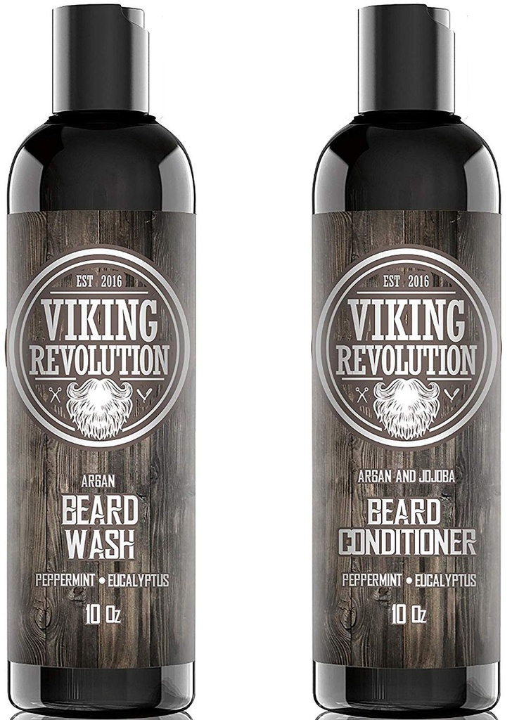 Ensemble de shampooing et de revitalisants pour la révolution viking - Kit de soins de la barbe de haut niveau avec des huiles d'argan et de jojoba pour une croissance saine de la barbe, sans démangeaison ni irritation, riche lather, Eucalyptus Scent (10 oz)