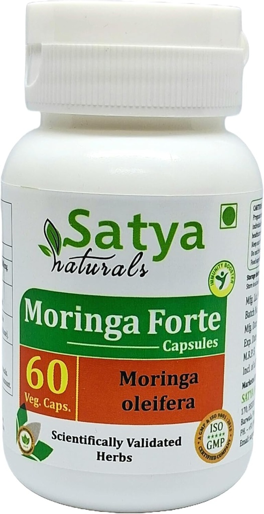 Moringa Forte Capsule 500 mg. 60 Veg. Capsule | Sahijan (Moringa Oleifera) Extract Capsules for Men and women | Ayurvedic Herbal Supplement/Remedies | 10:1 Forte (1 Bottle of 60 Capsules)