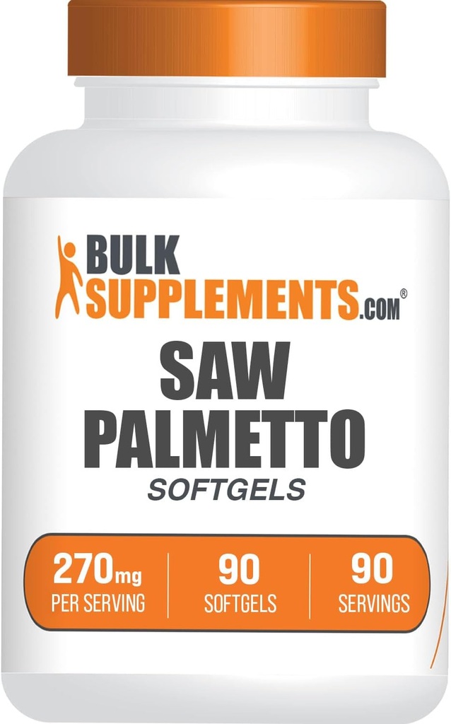 BulkSupplements.com Saw Palmetto Softgels - Saw Palmetto Supplément, Saw Palmetto 270mg - Supplément à base de plantes, sans gluten, 1 Softgel par service, 90 Compte (paquet de 1)