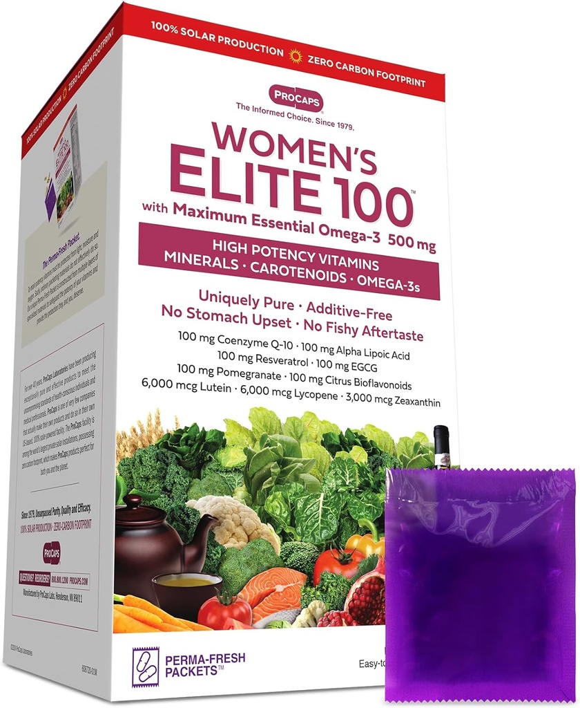 ANDREW LESSMAN Multivitamin - Women's Elite-100 with Maximum Essential Omega-3 500 mg 120 Packets - 40+ Potent Nutrients, Essential Vitamins, Minerals, Phytonutrients and Carotenoids. No Additives