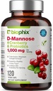 Biophix D-Mannose 1000mg Capsules avec canneberge et probiotiques - Suppléments de mannose D pour les femmes - Pilules de D-Mannose pour le traitement urinaire et le soutien de la santé de la vésicule - Bien-être digestif - 120capsules