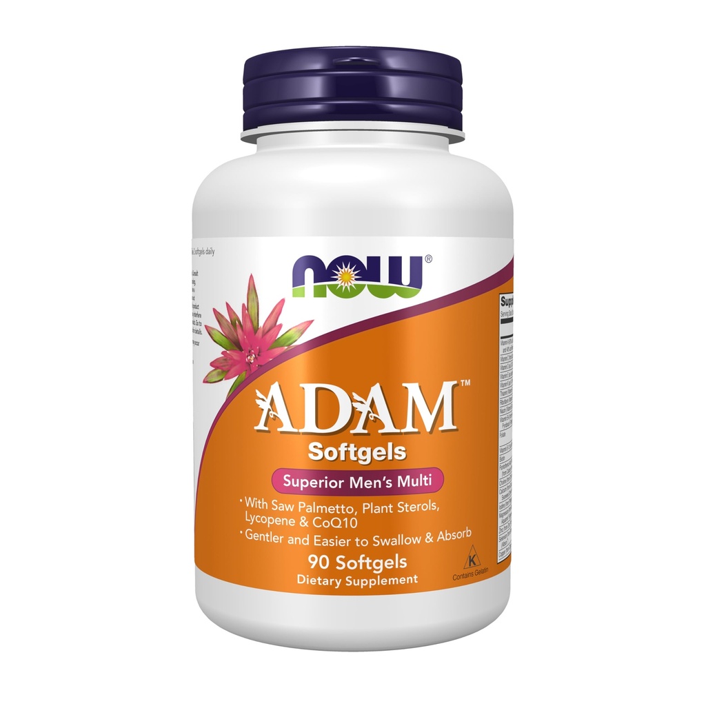 MAINTENANT Suppléments, Multivitamine homme ADAMTM avec Saw Palmetto, Stérols végétaux, Lycopène & CoQ10, 90 Softgels