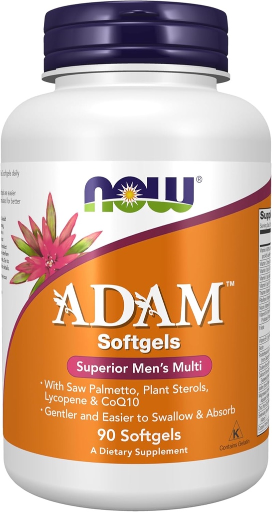 NOW Supplements, ADAM™ Men's Multivitamin with Saw Palmetto, Plant Sterols, Lycopene & CoQ10, 90 Softgels