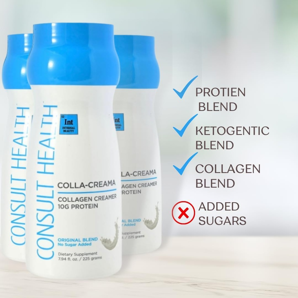 Consulter Santé - Colla-Creama Collagen Supplément crème - 10g Protéines - Mélange kétogénique - Crème de café en poudre - Huile de coco, stimuler l'énergie Huile MCT - Pas de sucre ajouté - 7,94 oz