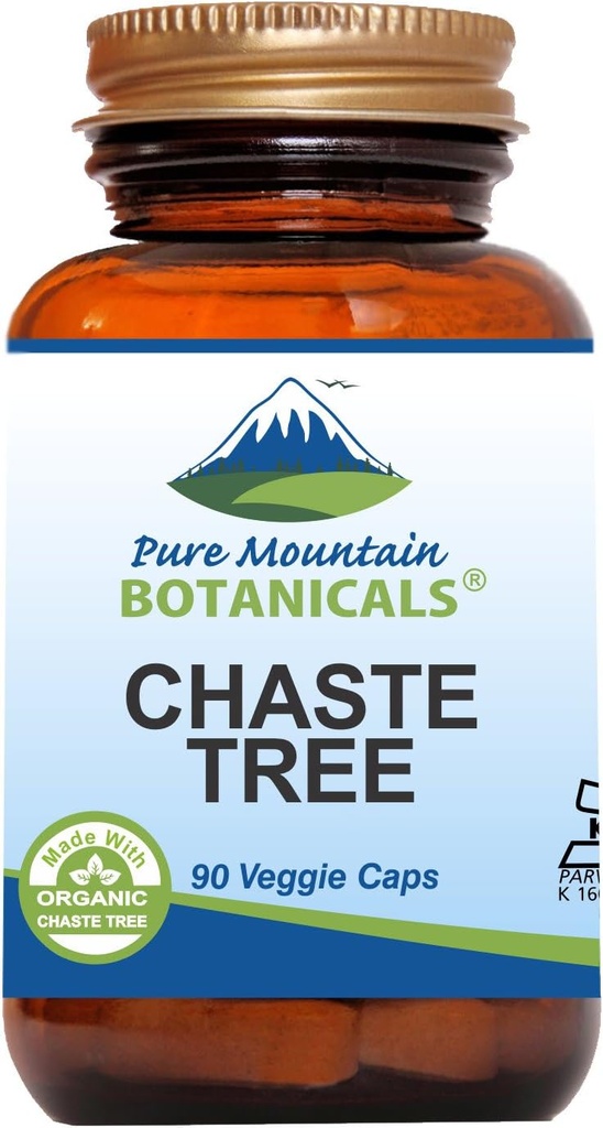 Pure Mountain Botanicals Chaste Tree Berry Capsules - Kosher Végétaliens Caps avec 400mg de supplément biologique de Chasteberry Vitex