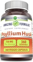 Formules étonnantes Psyllium Husk 750mg Veggie Capsules Suppléments : Non-GMO , Sans gluten , Fabriqué aux États-Unis , Convient aux végétariens (360 Nombre)