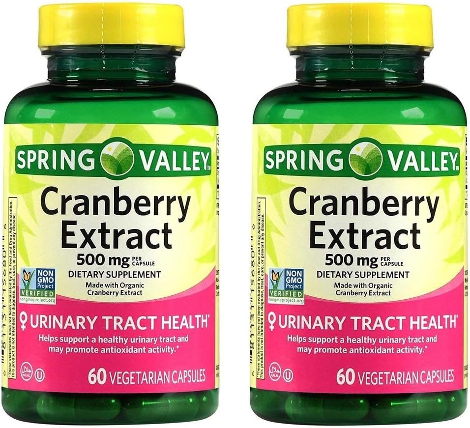 Extrait de canneberge de Spring Valley pour la santé urinaire, supplément alimentaire, santé antioxydante, 60 Compte, 500 mg par gélule (paquet de 2)