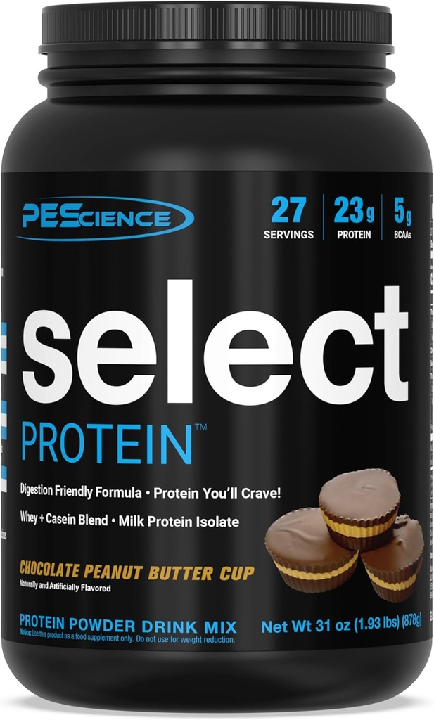 PEScience Select Poudre de protéines, mélange de lactosérum et de caséine, poudre de protéines propres pour les femmes et les hommes, faible teneur en calories, faible teneur en glucides, kéto amical, sans gluten - Coupe de beurre d'arachide au chocolat - 27 portions