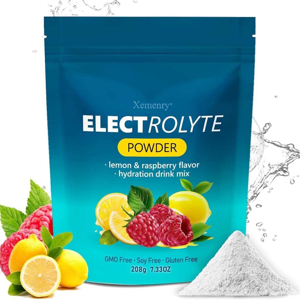 Poudre d'électrolyte d'hydratation, Keto & Pas de sucre - Potassium élevé (1000mg) avec le citron Aromatisé aux framboises - Zéro Calorie Sans sucre Poudre d'électrolyte, Non-OGM 32 portions