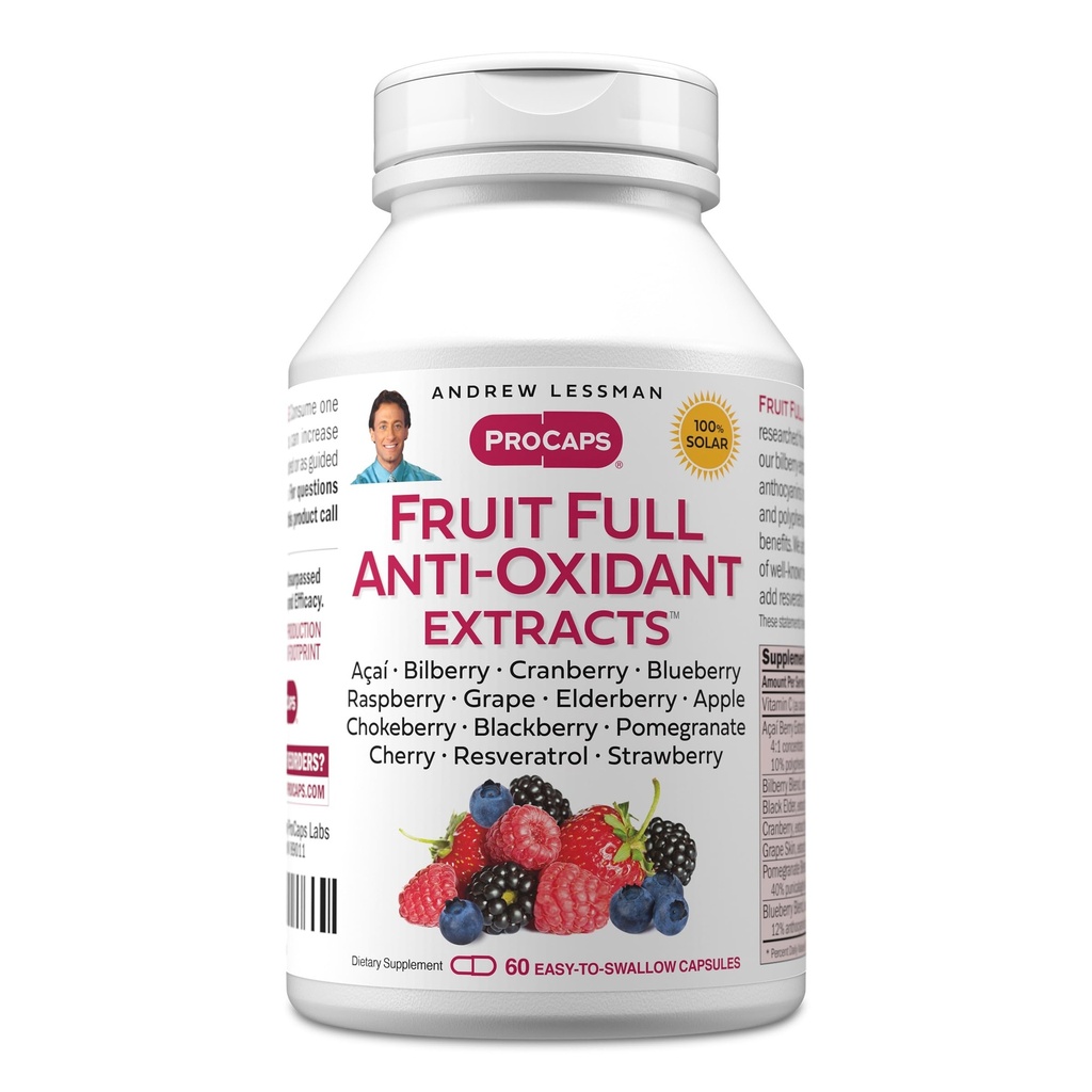 ANDREW MOINSMAN Fruit Extraits anti-oxydants complets 60 Capsules - 14 Extraits naturels de fruits et de baies. Bilberry, canneberge, graines de raisin, grenade, resvératrol, et plus. Capsules faciles à avaler