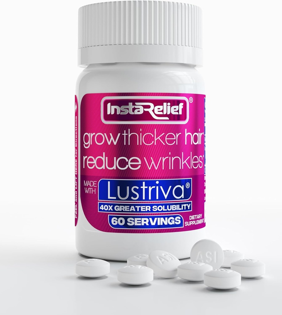 La croissance des cheveux InstaRelief® avec Lustriva® - cliniquement montré pour se développer, cheveux plus sains en 3 semaines, réduire les rides et les lignes fines, avec biotine, silicone et arginine, 60 comprimés