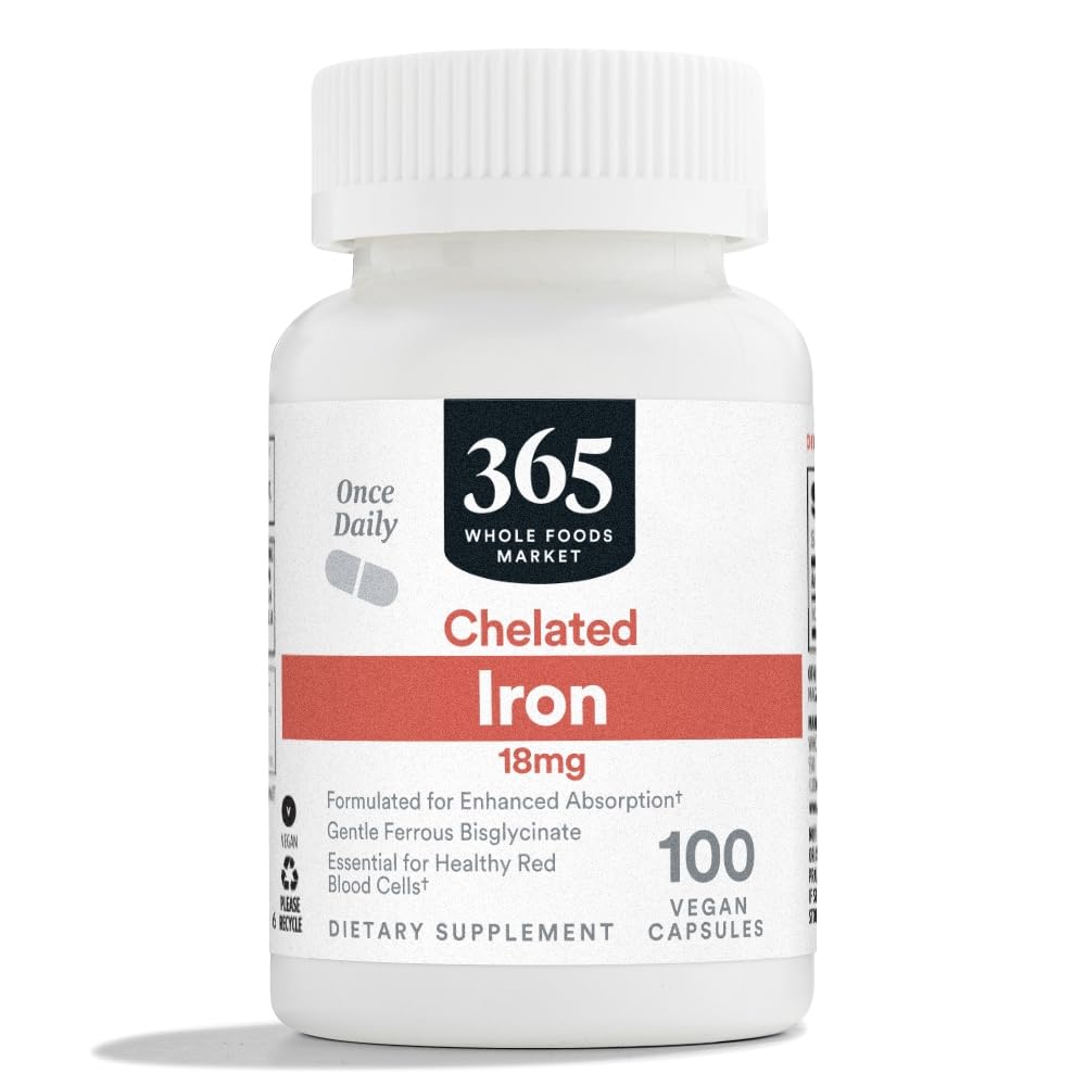 365 par Marché des aliments entiers, Fer chélaté 18mg, Vegan, 100 capsules