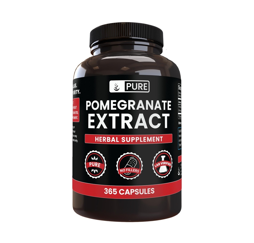 Ingrédients originaux purs Extrait de grenade (365 Capsules) Pas de magnésie ou de farine de riz, toujours pur, vérifié en laboratoire