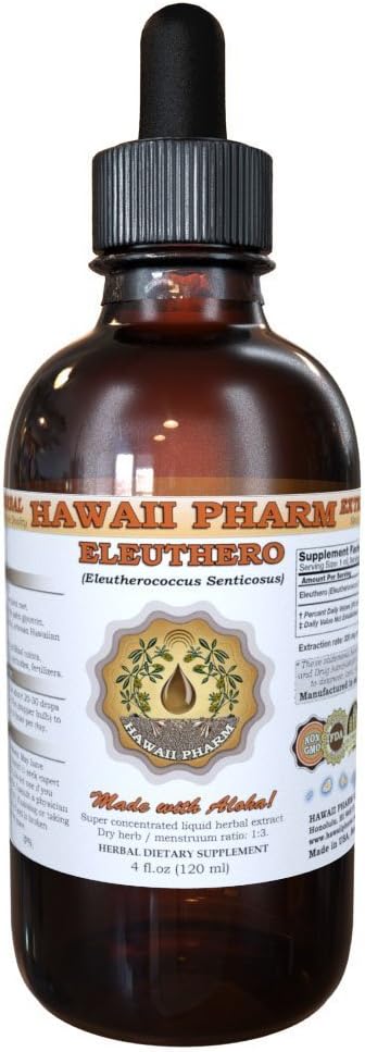 HawaiiPharm Eleuthero Extrait liquide, Eleuthero biologique (Eleutherococcus Sensicosus) Sibérie Ginseng Teinture de racine séchée Supplément 2 oz