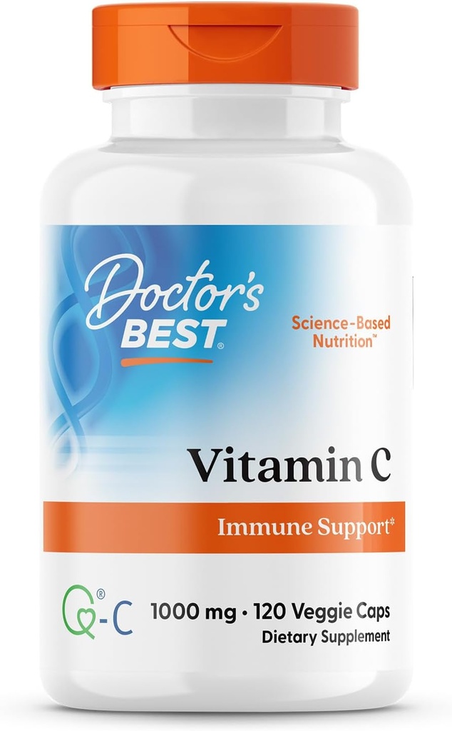 Meilleure vitamine C du docteur avec Q-C - Vitamine C 1000mg Non-OGM, végétalien, sans gluten, sans soja, provenant de l'Écosse Veggie Caps, 120 Compte