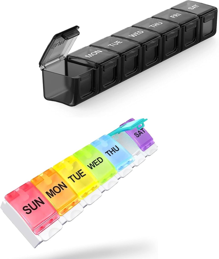 2 Pack Extra Large Pill Organizer, Sukuos Weekly Pill Box, Pill Case, Medicine Organizer pour les vitamines, huiles de poisson ou suppléments