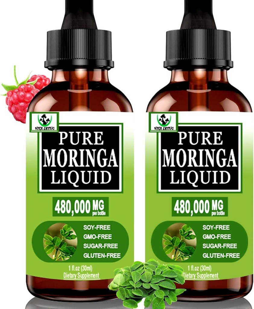 (2 Pack) Bio Moringa gouttes liquides pour l'énergie,Métabolisme Immune support, Moringa Leaf Extract 6X Absorption que les capsules de poudre, supplément vert pour les hommes