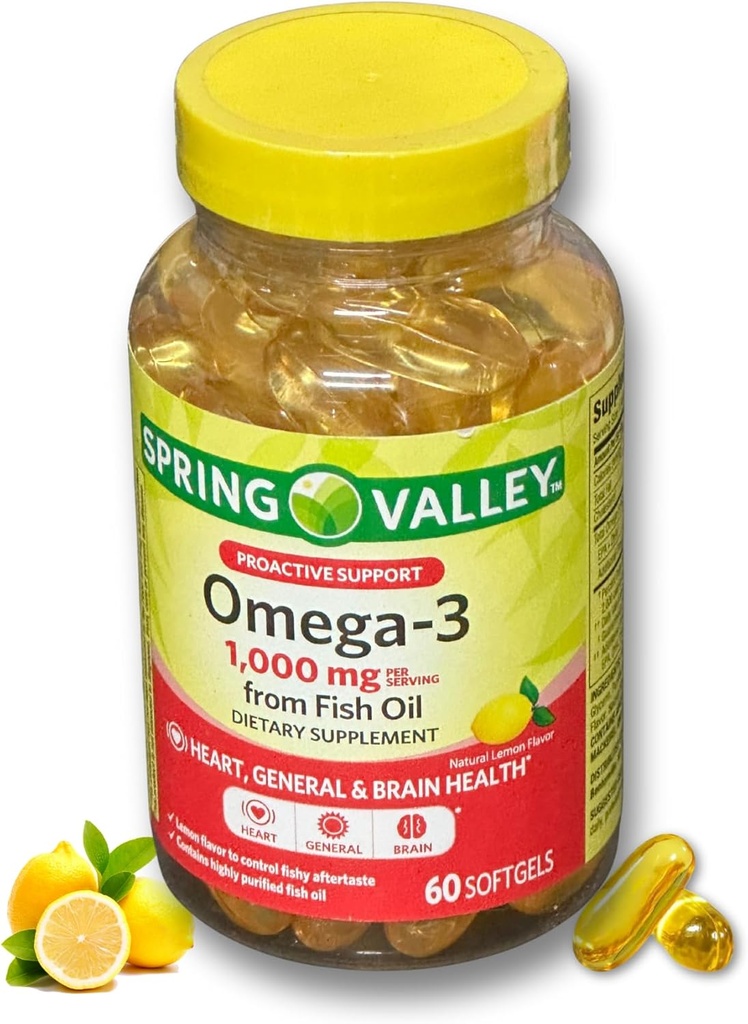 Omega 3 1000mg- Huile de poisson 60 softgels (paquet de 1)