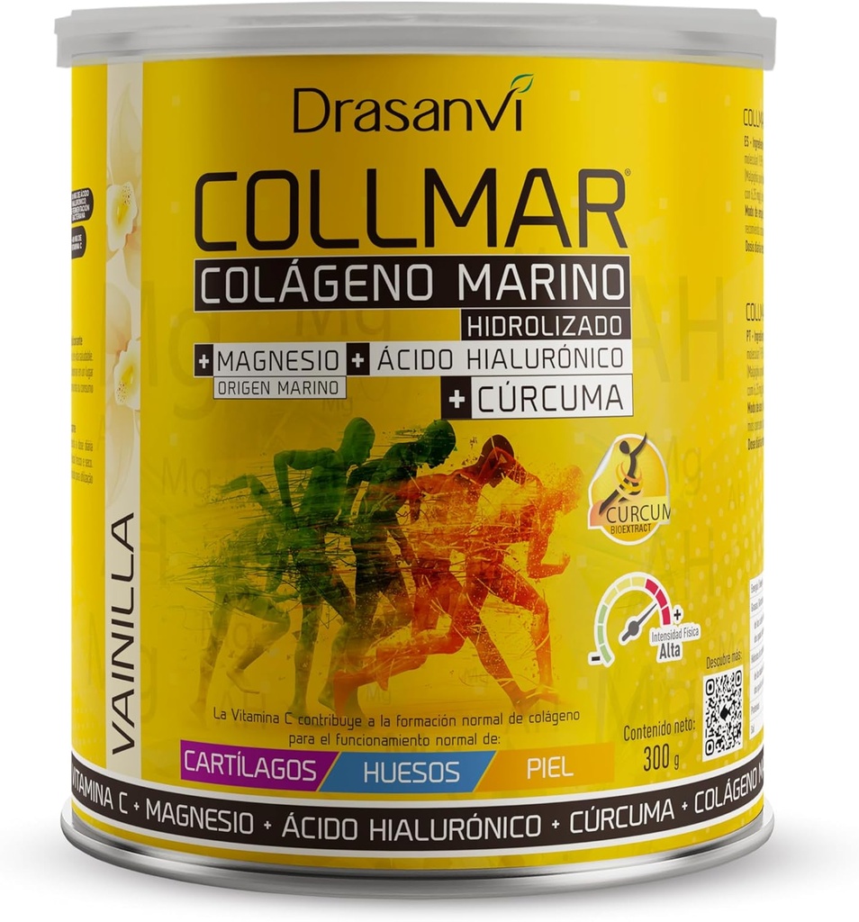 Drasanvi COLLMAR Collagène hydrolysé avec Magnésium et Turmeric 300g Poudre Vanilla Flavor - pour la croissance musculaire et sans gluten