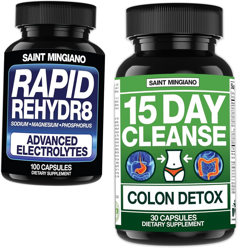 15 jours de nettoyage de Colon Detox avec naturel laxatif - avec - Rapid Rehydr8 électrolyte suppléments Prévention de la crampe et soutient l'endurance musculaire et la récupération - 100 capsules