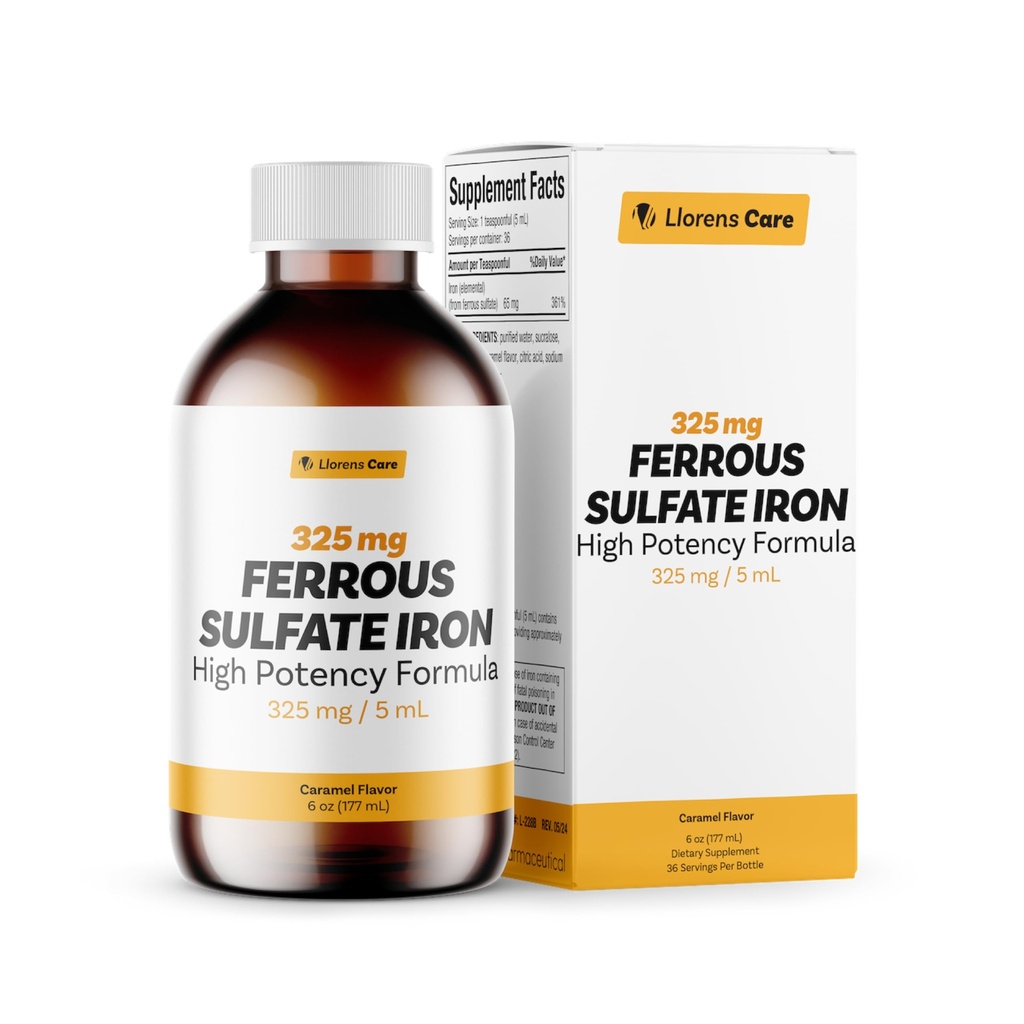 Sulfate de fer 325mg Fer liquide 65mg de fer élémentaire par soins Llorens - 6 oz - Caramel Arôme (6 oz, Caramel)