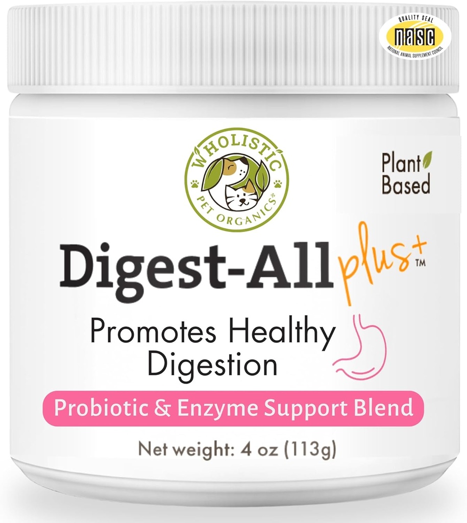 Probiotiques biologiques pour animaux de compagnie pour chiens avec enzymes digestives et fibre prébiotique - 4 Oz - Probiotiques quotidiens pour chats et chiens pour la santé digestive, anti-diarrhée et soutien de la Gut - Supplément naturel en poudre